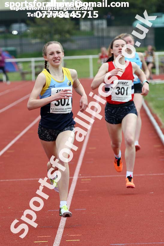 Girls under-15s 800 metres, 2019 North Eastern Track and Field Champs., Middlesbrough. Photo:  David T. Hewitson/Sports for All Pics